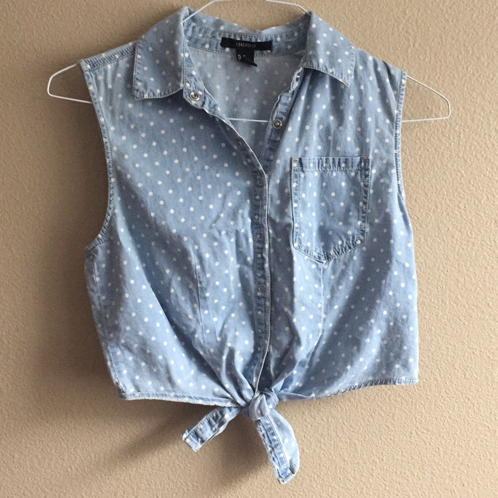light blue poka dot crop top